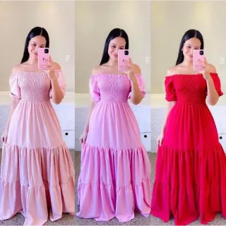 Vestido Evangélico Ciganinha Longo de Manga Bufante - Moda Feminina - Vinho