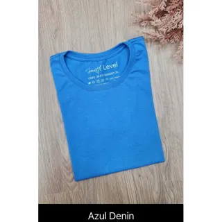 Malha Penteada Algodão Lisa: Camisetas Femininas em Diversas Cores - Azul Denin