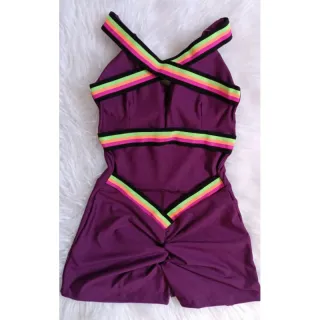 Macaquinho academia com bojo empina bumbum fitness - Vermelho/Verde Neon