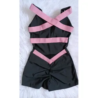 Macaquinho academia com bojo empina bumbum fitness - Vermelho/Verde Neon