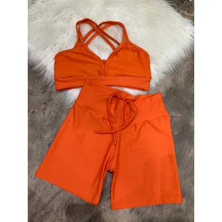 Top com Alça Dupla + Conjunto Fitness Short Com Cordão - 2