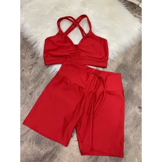 Top com Alça Dupla + Conjunto Fitness Short Com Cordão - 2