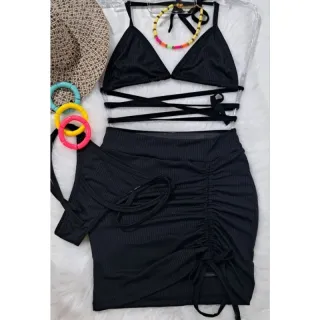 Saia drapeada frontal e biquíni - Lilás