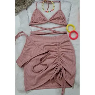 Saia drapeada frontal e biquíni - Lilás