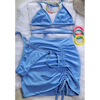 Saia drapeada frontal e biquíni - Lilás