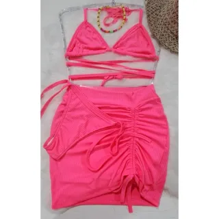 Saia drapeada frontal e biquíni - Lilás