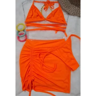 Saia drapeada frontal e biquíni - Lilás