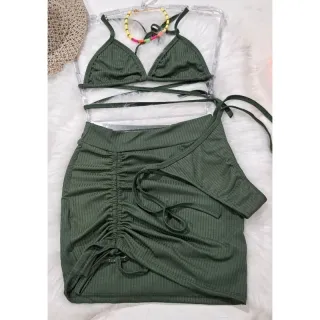 Saia drapeada frontal e biquíni - Lilás