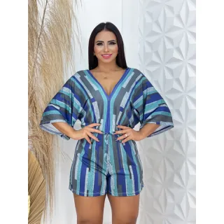 Moda Feminina Malha Romantic Macaquinho Casual Listrado Gola V Manga Flare - Bordo-branco