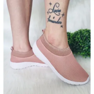 Tênis feminino meia para caminhada, academia e lazer - Nude