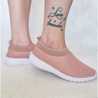 Tênis feminino meia para caminhada, academia e lazer - Nude