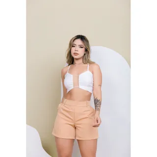 Cintura alta feminino crepe alfaiataria curto social - Azul Caneta