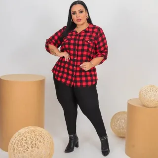 Promoção Camisa Xadrez Plus Size Feminina - Últimas peças - G3 (54 - 56)