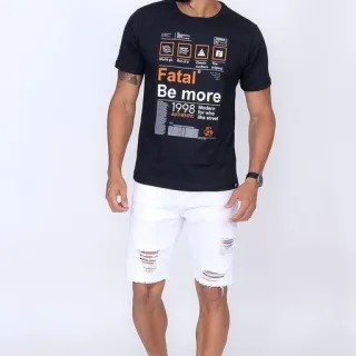 Env/24h Kit Premium: 3 Bermudas Jeans Masculinas Rasgadas e Desfiadas - PRETA/BRANCA/ESCURA