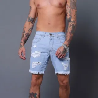 Env/24h Kit Premium: 3 Bermudas Jeans Masculinas Rasgadas e Desfiadas - PRETA/BRANCA/ESCURA