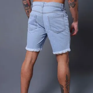 Env/24h Kit Premium: 3 Bermudas Jeans Masculinas Rasgadas e Desfiadas - PRETA/BRANCA/ESCURA