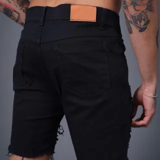 Env/24h Kit Premium: 3 Bermudas Jeans Masculinas Rasgadas e Desfiadas - PRETA/BRANCA/ESCURA