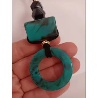 Moderno colar feminino artesanal regulável maxi - Tiffany/preto