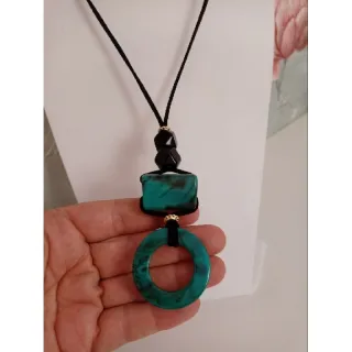 Moderno colar feminino artesanal regulável maxi - Tiffany/preto