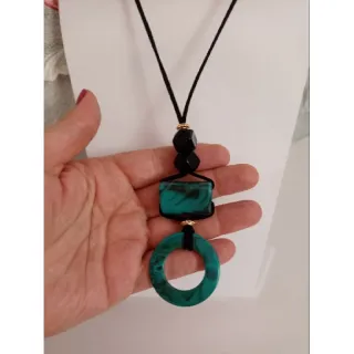 Moderno colar feminino artesanal regulável maxi - Tiffany/preto