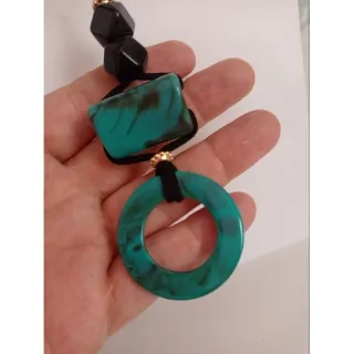 Moderno colar feminino artesanal regulável maxi - Tiffany/preto