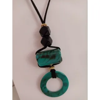 Moderno colar feminino artesanal regulável maxi - Tiffany/preto