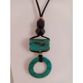 Moderno colar feminino artesanal regulável maxi - Tiffany/preto