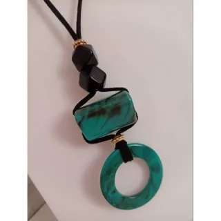 Moderno colar feminino artesanal regulável maxi - Tiffany/preto