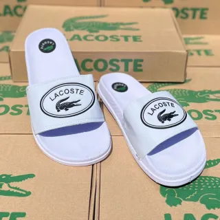 Sandália slide Lacoste unissex, modelo nuvem croco REF: 01 - Branco-Verde