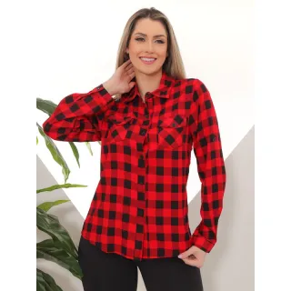 Bolso Longa Xadrez Camisa Feminina com - Preto e Branco