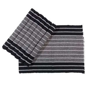 Algodão Chic Tear Americano Jogo - 7 peças - Cru com listrado vermelho