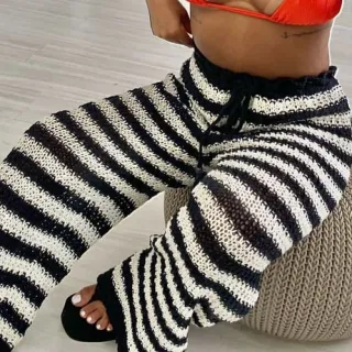 Saida de Praia Crochê Tricô Listrada Feminina - Verão Blogueira - beje/laranja