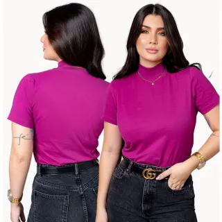 T-shirt Lisa Feminina Gola Alta Zara Basic 100% Algodão