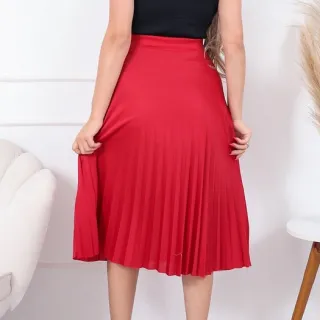 Saia Lisa Plissada Midi para Festas - Preto