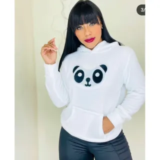 Blusa Feminina de Moletom com Capuz Pelúcia Panda - Blusa de Frio