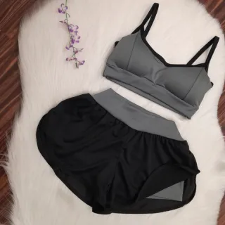 Roupa de Academia Conjunto Fitness Top Alcinha e Short Duplo com Bojo - Verde água