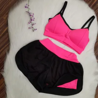 Roupa de Academia Conjunto Fitness Top Alcinha e Short Duplo com Bojo - Verde água