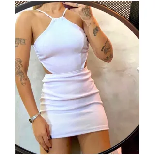 Vestido curto colado frente única tubinho - Amarelo