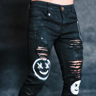 Calça masculina estampada destroyed branca PREMIUM - Calça preta sorrisos