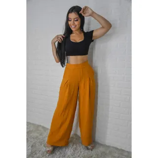 Elegante Calça Pantalona Feminina Lisa - Tecido Duna - Vermelho