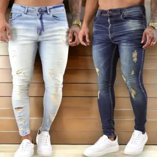 Envio imediato Calças jeans masculina skinny destroyed original Santt Jeans - Calça escura destroyed