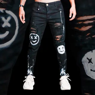 Calça masculina estampada destroyed branca PREMIUM - Calça preta sorrisos