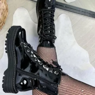 Bota Verniz Preta Coturno Tratorada - Blogueira - 1105Verniz