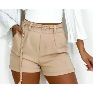 Short Feminino Premium de Alfaiataria com Amarração - Acabamento e Qualidade Excelentes - Nude