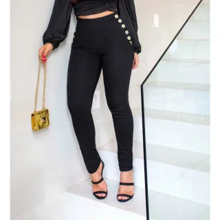 Calça Modeladora Premium Preta Feminina - Cós Super Alto 10 Botões - 42