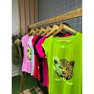 Baby Look Feminina Leopardo Confortável - Blusa T-Shirt Viscolycra - Único
