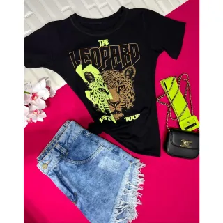 Baby Look Feminina Leopardo Confortável - Blusa T-Shirt Viscolycra - Único