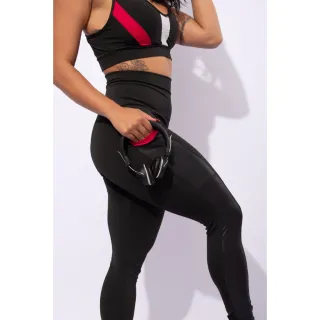Conjunto Top e Calça Legging Feminino com Bolso, Cirrê Cintura Alta e Detalhe Suplex - Kit Fitness - Rosa + Rosa