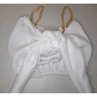 Blusa Cropped com corrente em BRANCO - PROMOÇÃO - Branco off linho