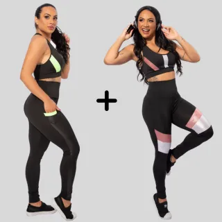 Conjunto Fitness Feminino Top e Calça Legging com Bolso Cirrê - Raryel
